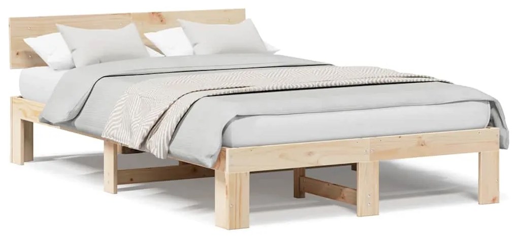 Estrado de Cama com Cabeceira 140x190 cm Madeira de Pinho Maciça