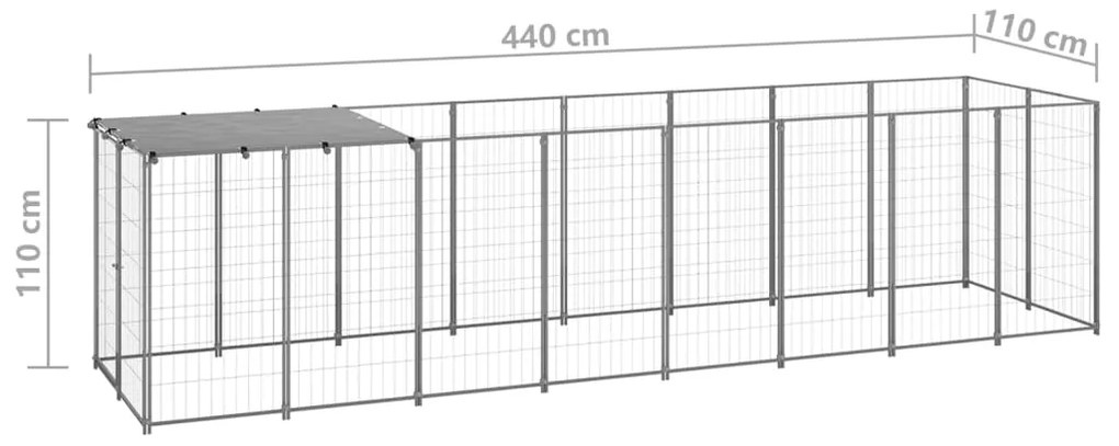 Canil para cães 4,84 m² aço prateado