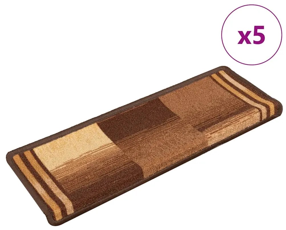 vidaXL Tapetes de escadas adesivos 5 pcs 65x21x4 cm castanho