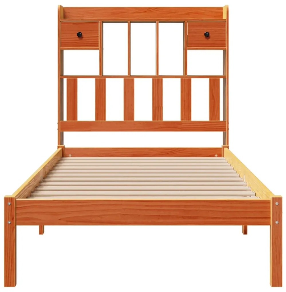 Cama com estante sem colchão 75x190cm pinho maciço castanho-mel
