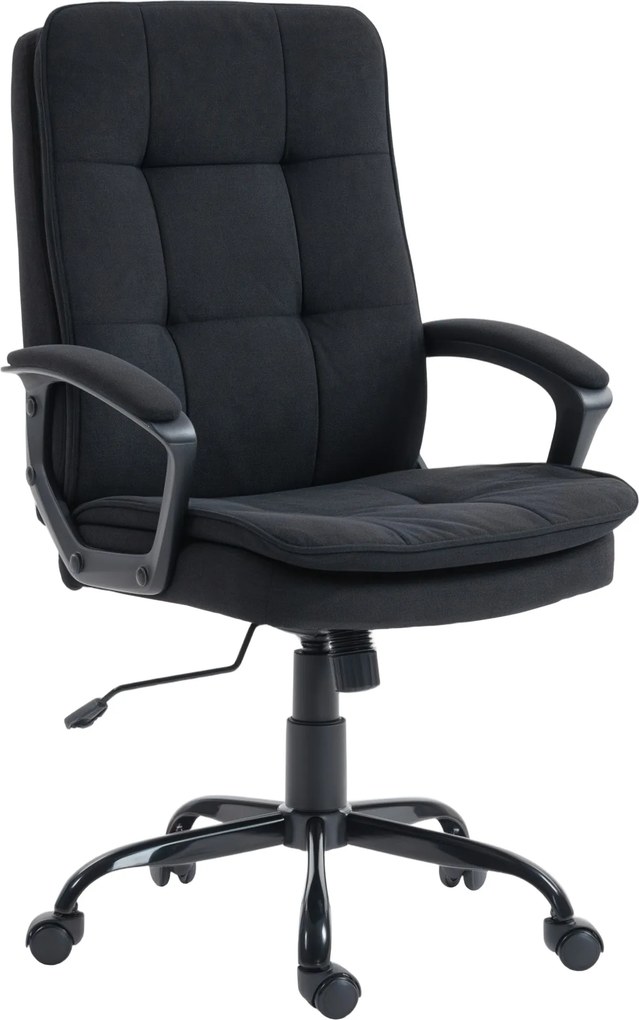 HOMCOM Cadeira de Escritório Ergonômica em Tecido Efeito Linho, Altura Ajustável, Função de Balanço, Capacidade 120 kg, Preto | Aosom Portugal