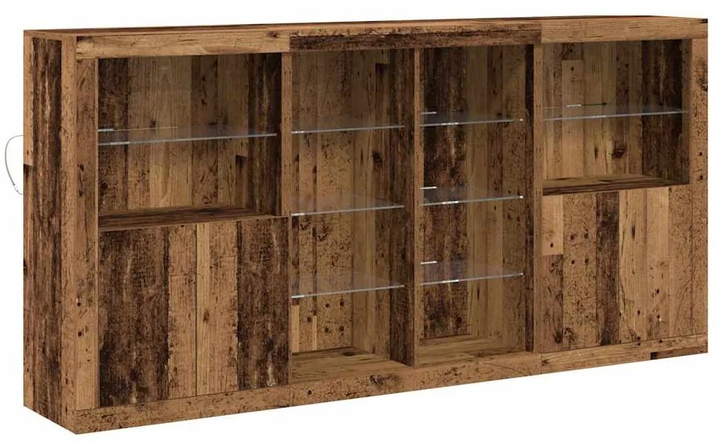 Aparador vidaXL com Luzes LED Madeira Velha 202x37x100 cm Madeira enge