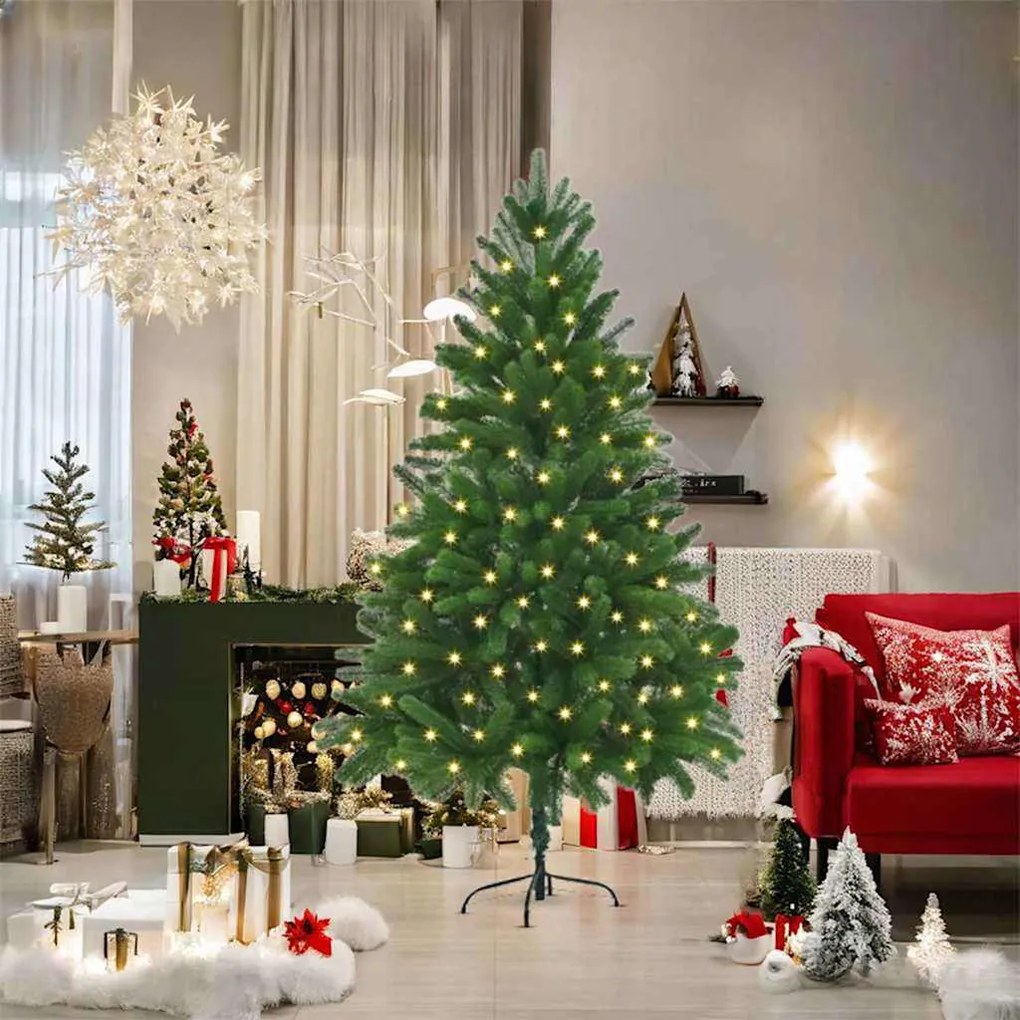 vidaXL Árvore de Natal com 300 LEDs com suporte Verde 180 cm PE