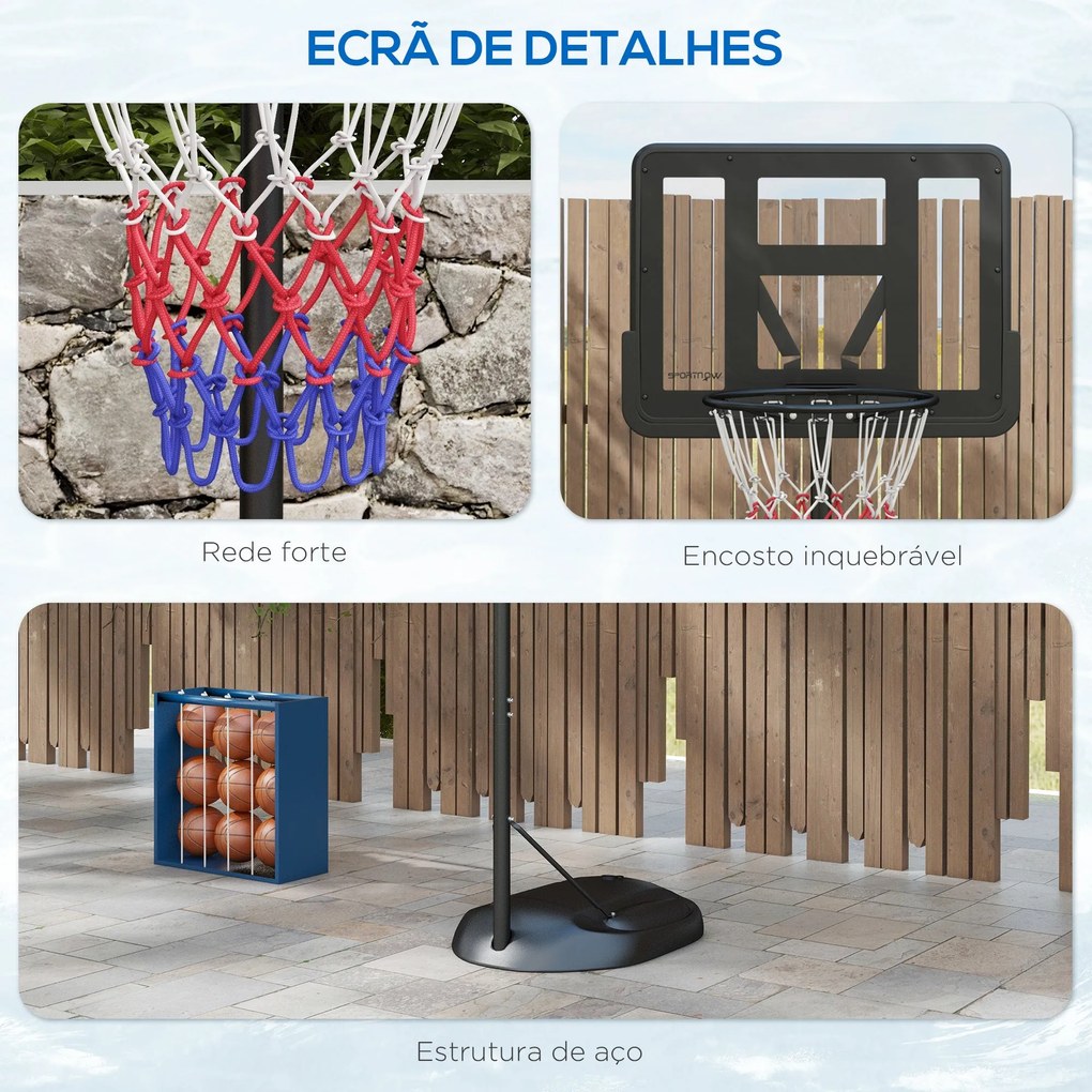 SPORTNOW Tabela de Basquetebol com Altura Ajustável 216-277 cm Aro de