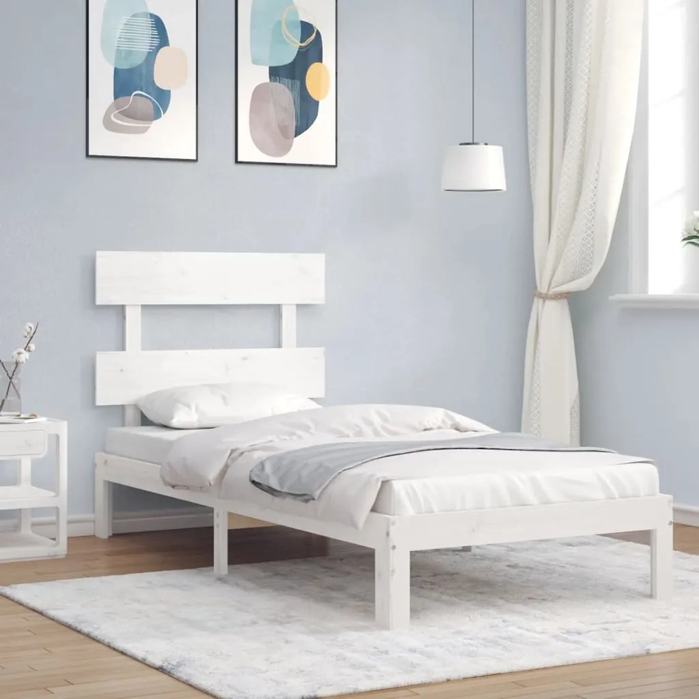 3193522 vidaXL Estrutura de cama com cabeceira 100x200cm madeira maciça branco