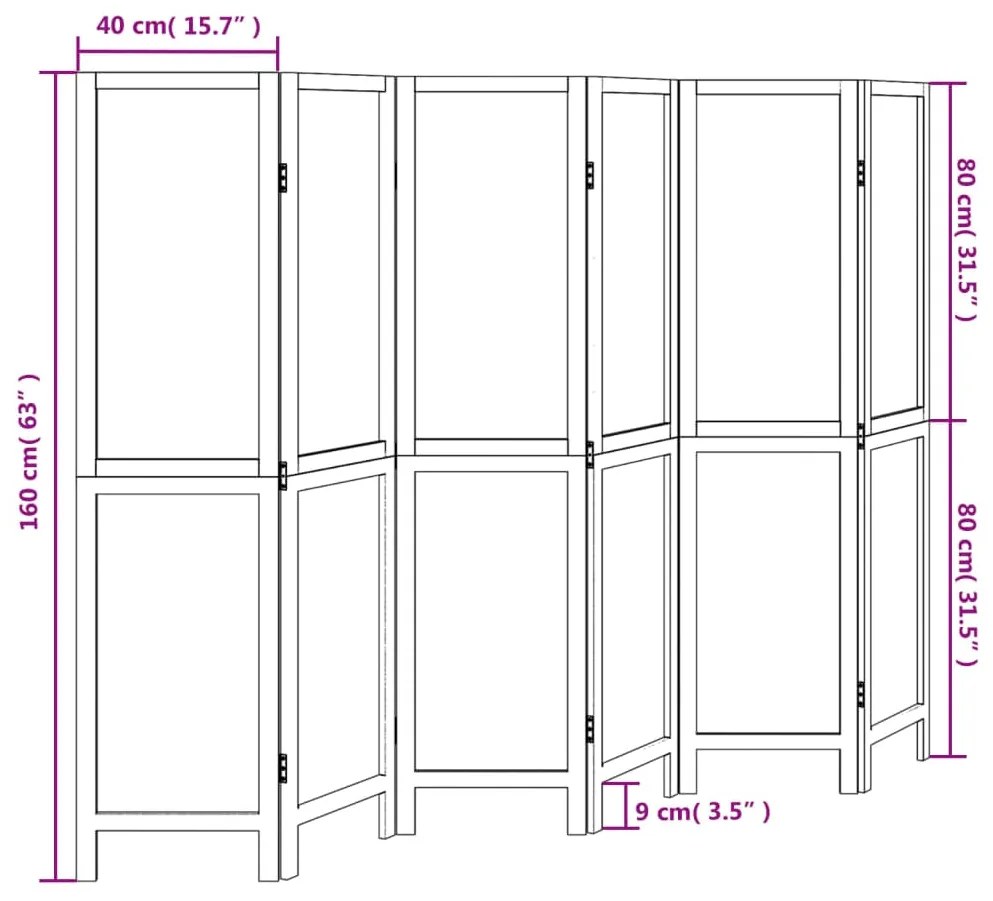 Biombo c/ 6 painéis madeira de paulownia maciça castanho-escuro