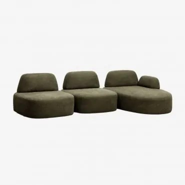 Sofá Modular Chaise Longue Direito De 3 Peças Estofado Giorgia Tecido Verde Exército - Sklum