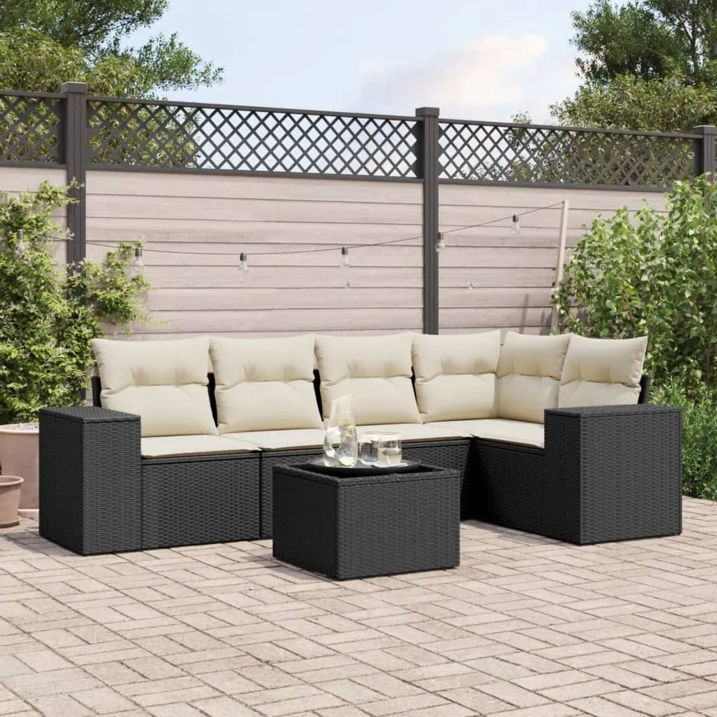 vidaXL 6 pcs conjunto sofás de jardim c/ almofadões vime PE preto