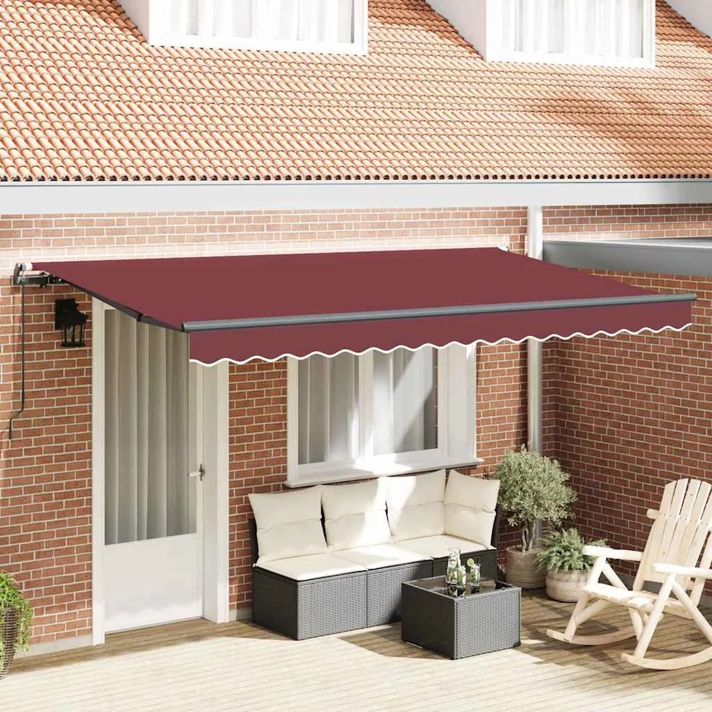 vidaXL Toldo Retrátil Manual Borgonha 350 x 200 cm tecido