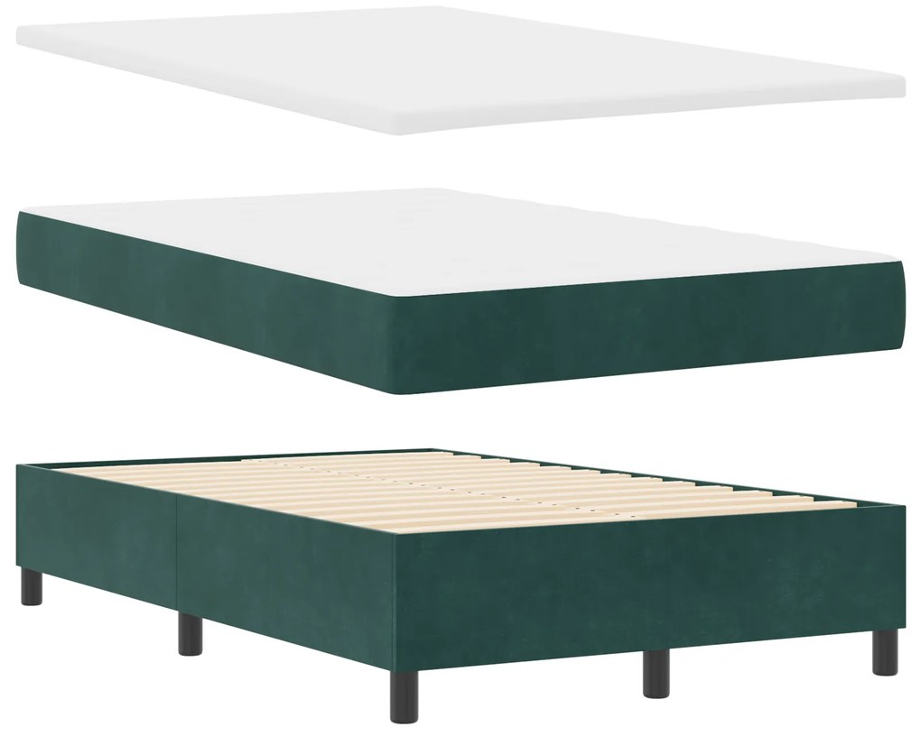 Cama Box Spring com Colchão e Banco Verde Escuro 120x200 cm Veludo