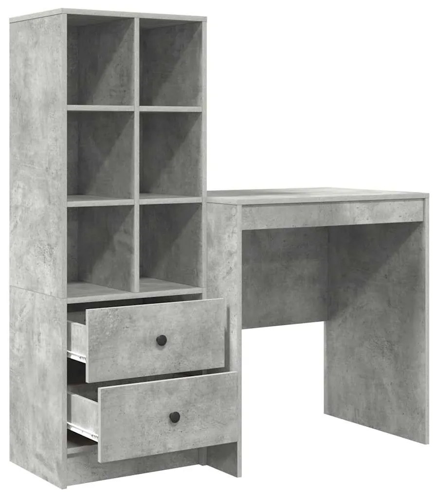 Mesa com Armazenamento Cinza Concreto Madeira Derivada