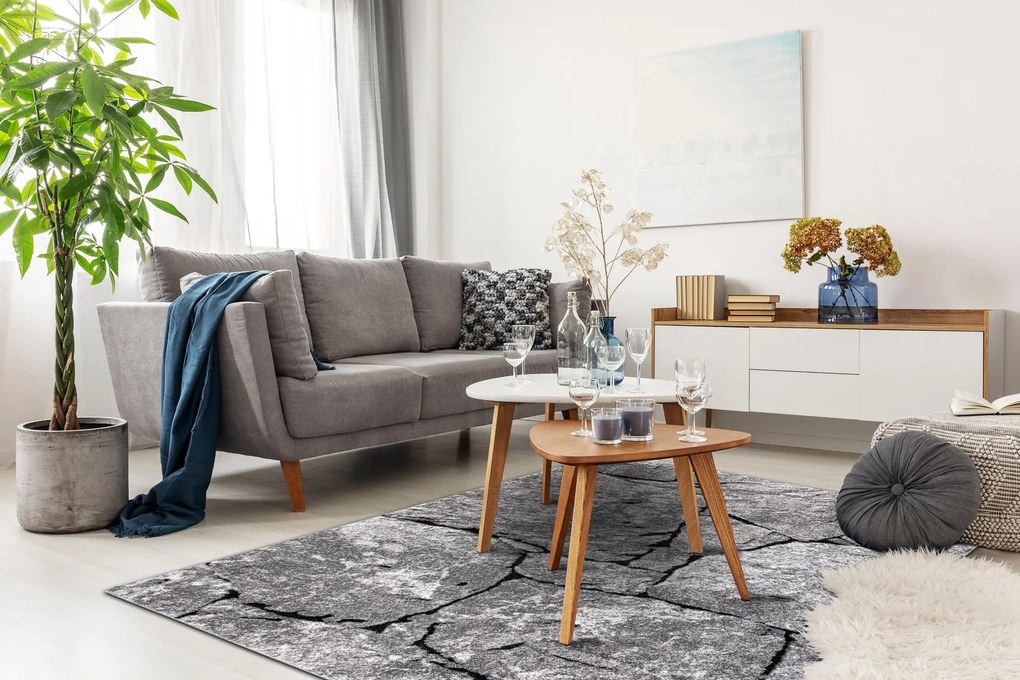 Tapete moderno COZY 8985 Pavimentação tijolo, pedra - Structural dois níveis de lã cinzento