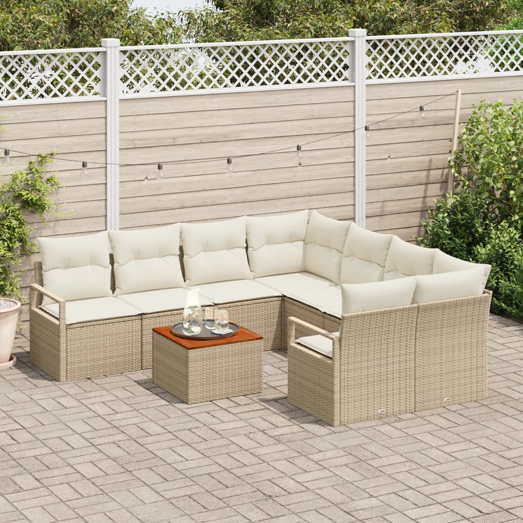 Conjunto de Sofá de Jardim vidaXL 9 Peças com Almofadas Bege Vime Acác