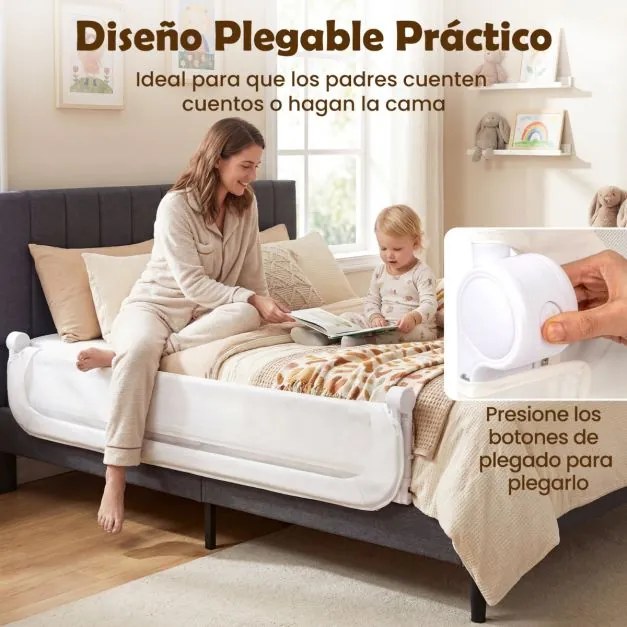 Barreira dobrável para camas infantis, altura ajustável com 178 x 36 x 60 cm, com capa removível em tecido Oxford, base em U, com correia e fivela, br