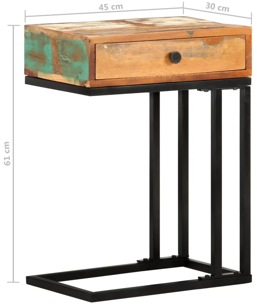 Mesa de apoio formato em U 45x30x61cm madeira recuperada maciça