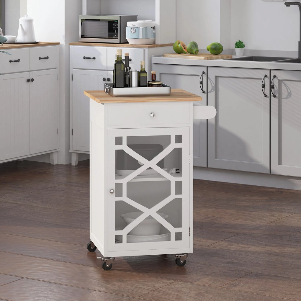 Carrinho de cozinha com Rodas 63 C x 45 P x 86 A cm gaveta, armário, toalheiro - branco