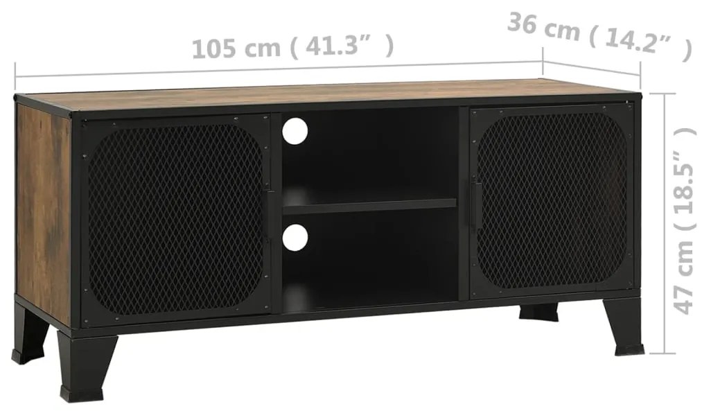 Móvel de TV 105x36x47 cm metal e MDF castanho rústico