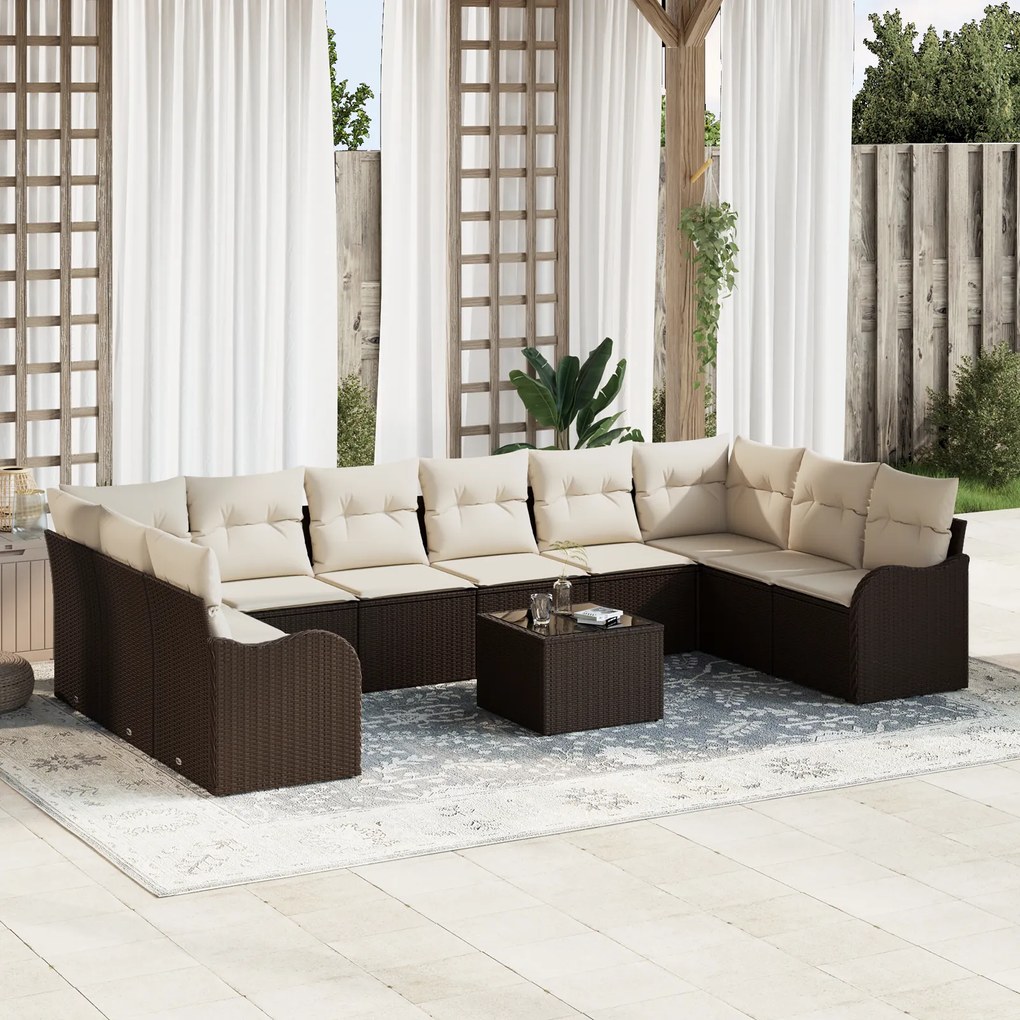 Conjunto de Sofá de Jardim vidaXL 10 Peças com Almofadas Cinza Poliratan