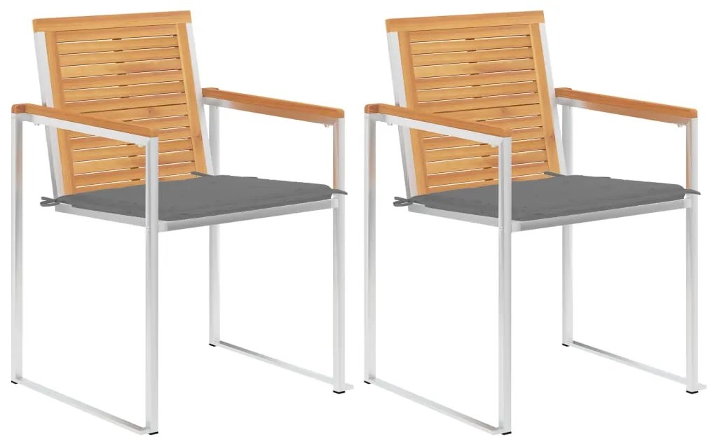 Cadeiras de jardim com almofadões 2 pcs teca maciça e aço