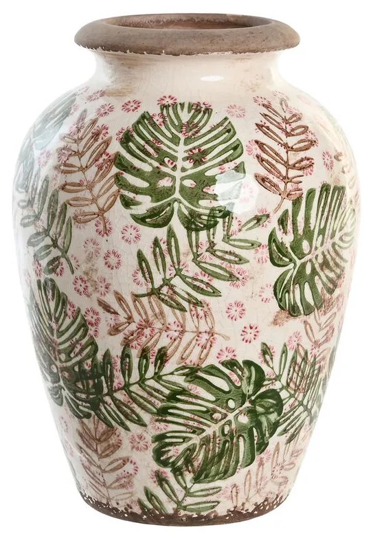 Vaso Dkd Home Decor Castanho Branco Verde Grés Tropical 18 X 18 X 25 cm Folha de Planta