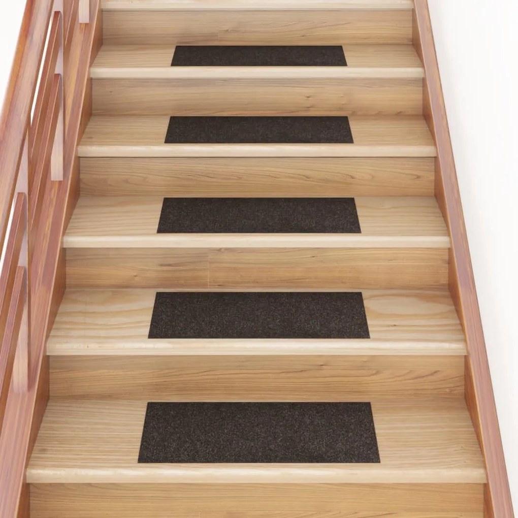 vidaXL Tapetes escada adesivos retang. 15 pcs 60x25 cm castanho-escuro