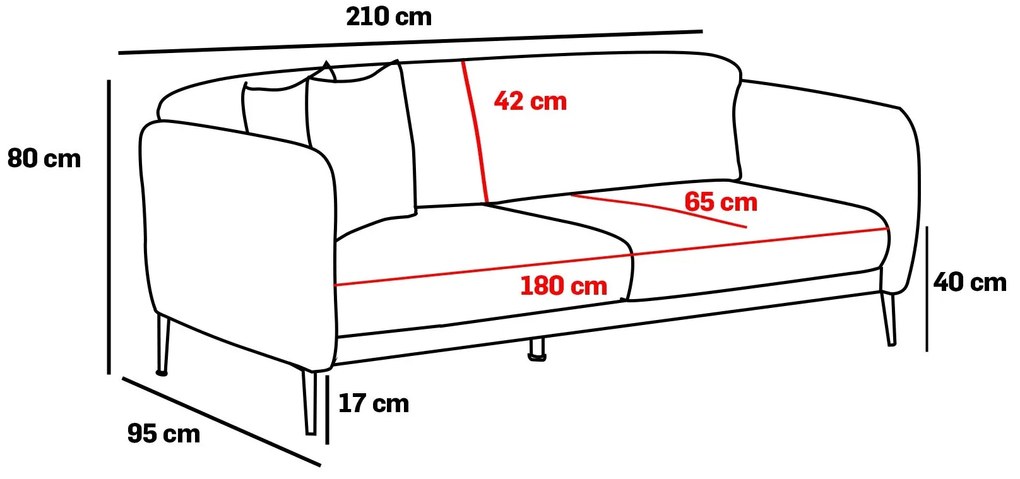 Sofá-cama de 3 Lugares Venus – Cinzento – 210 x 80 x 95 cm