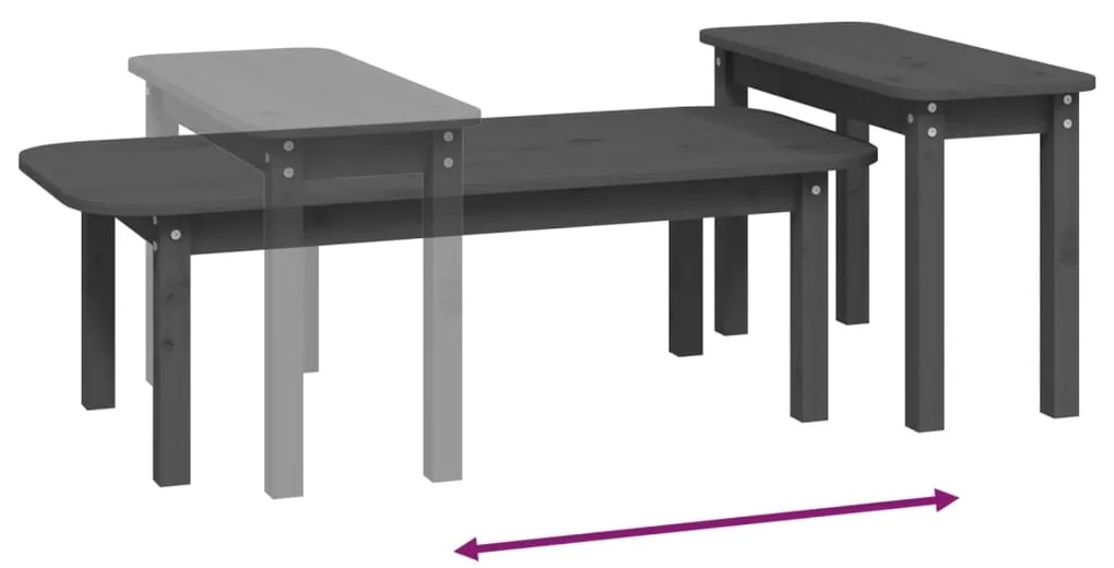 2 pcs conjunto de mesas de centro pinho maciço cinzento