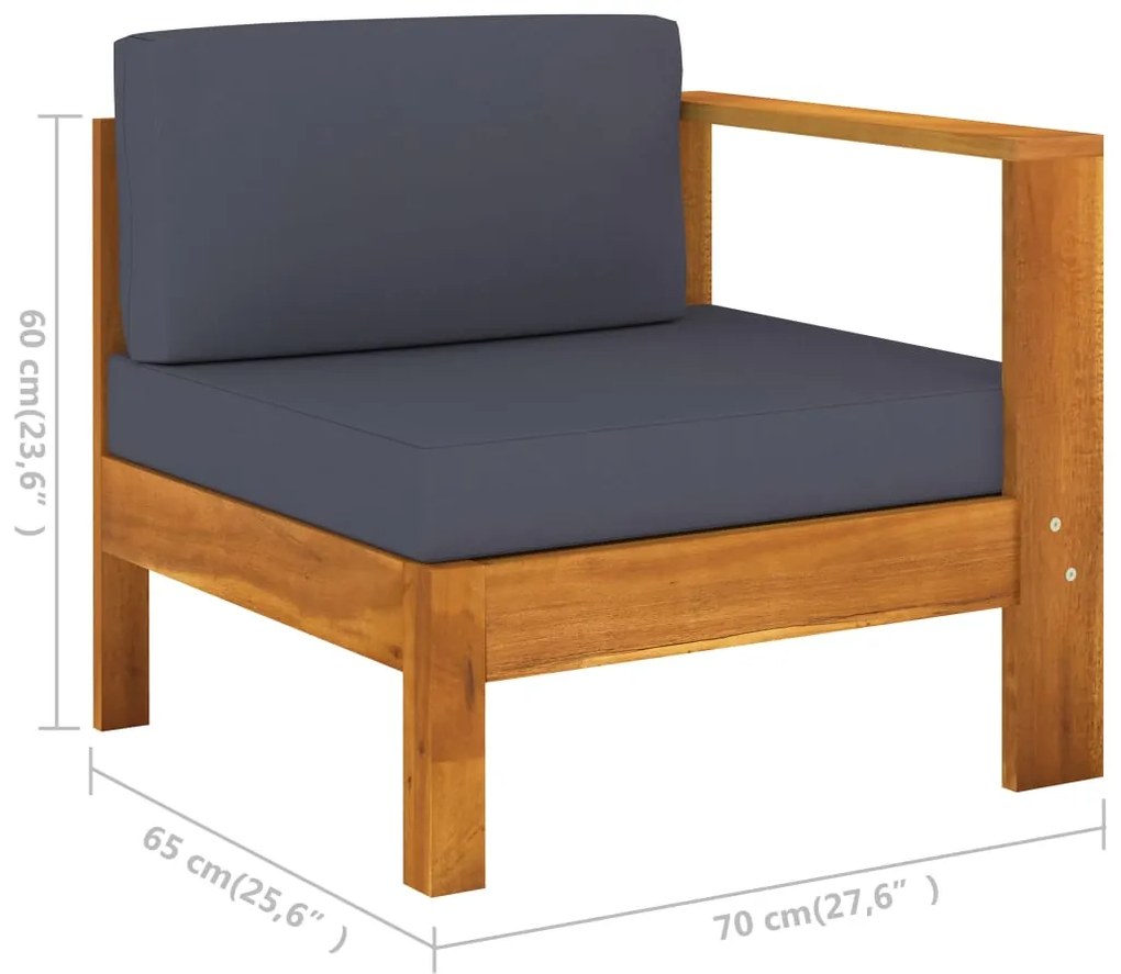 7 pcs conj. lounge de jardim c/ almofadões cinza-escuro acácia