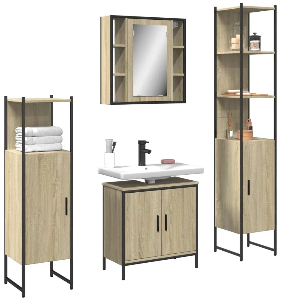 vidaXL 4 pcs conj. móveis casa banho derivados madeira carvalho sonoma