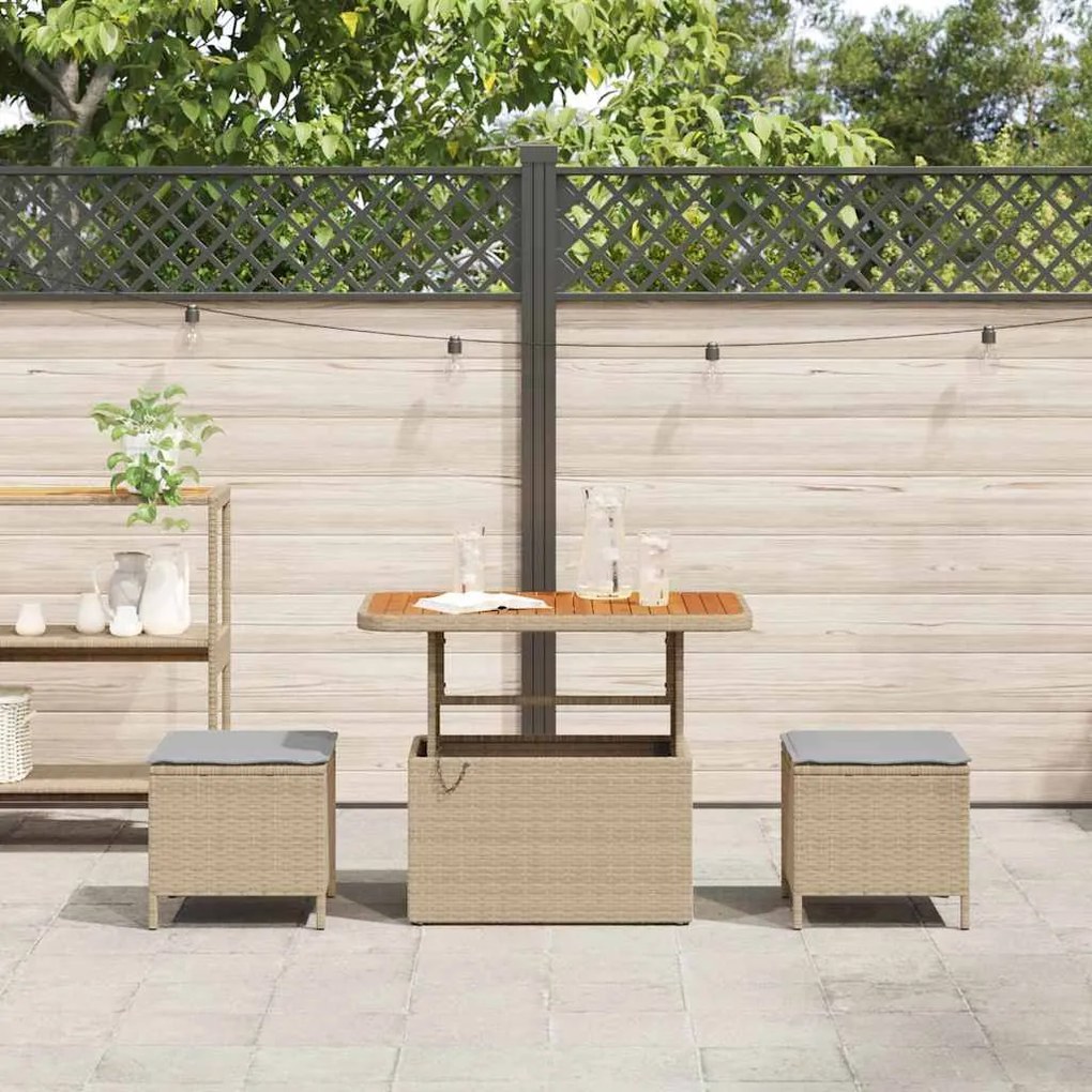 Conjunto de Jantar Jardim 3 Peças com Almofadas Bege em Rattan Sintéti
