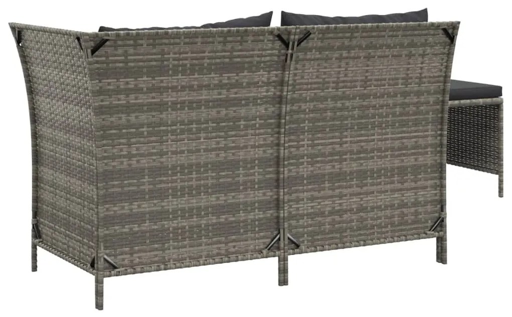 3 pcs conjunto lounge de jardim c/ almofadões vime PE cinzento