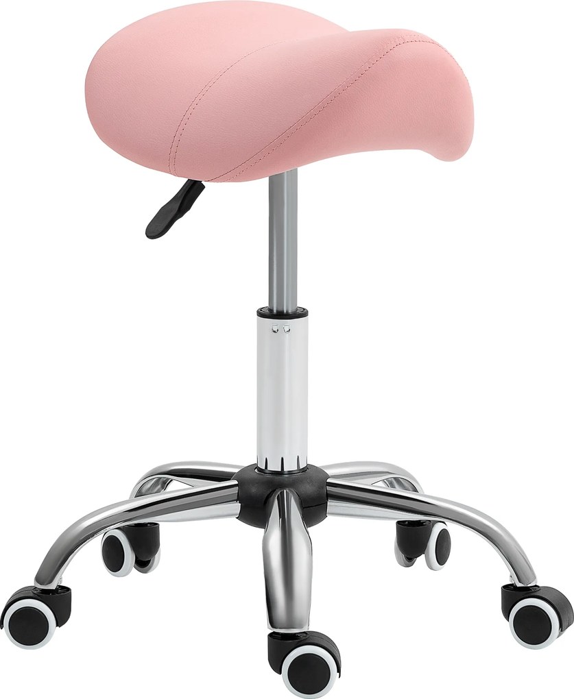 HOMCOM Banco com Rodas Giratório com Altura Ajustável Cosmético Dentista Cabeleireiro 52x53x49-61 cm Rosa | Aosom Portugal
