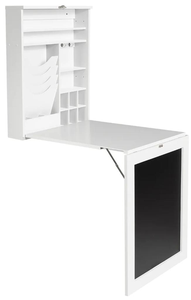 Secretária compacta para computador dobrável de parede com quadro ajustável 87 x 60 x 150 cm branco