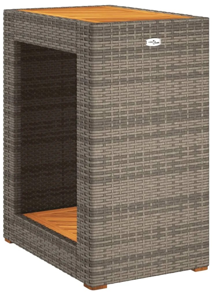 Mesa apoio jardim c/ tampo madeira 60x40x75 cm vime PE cinzento