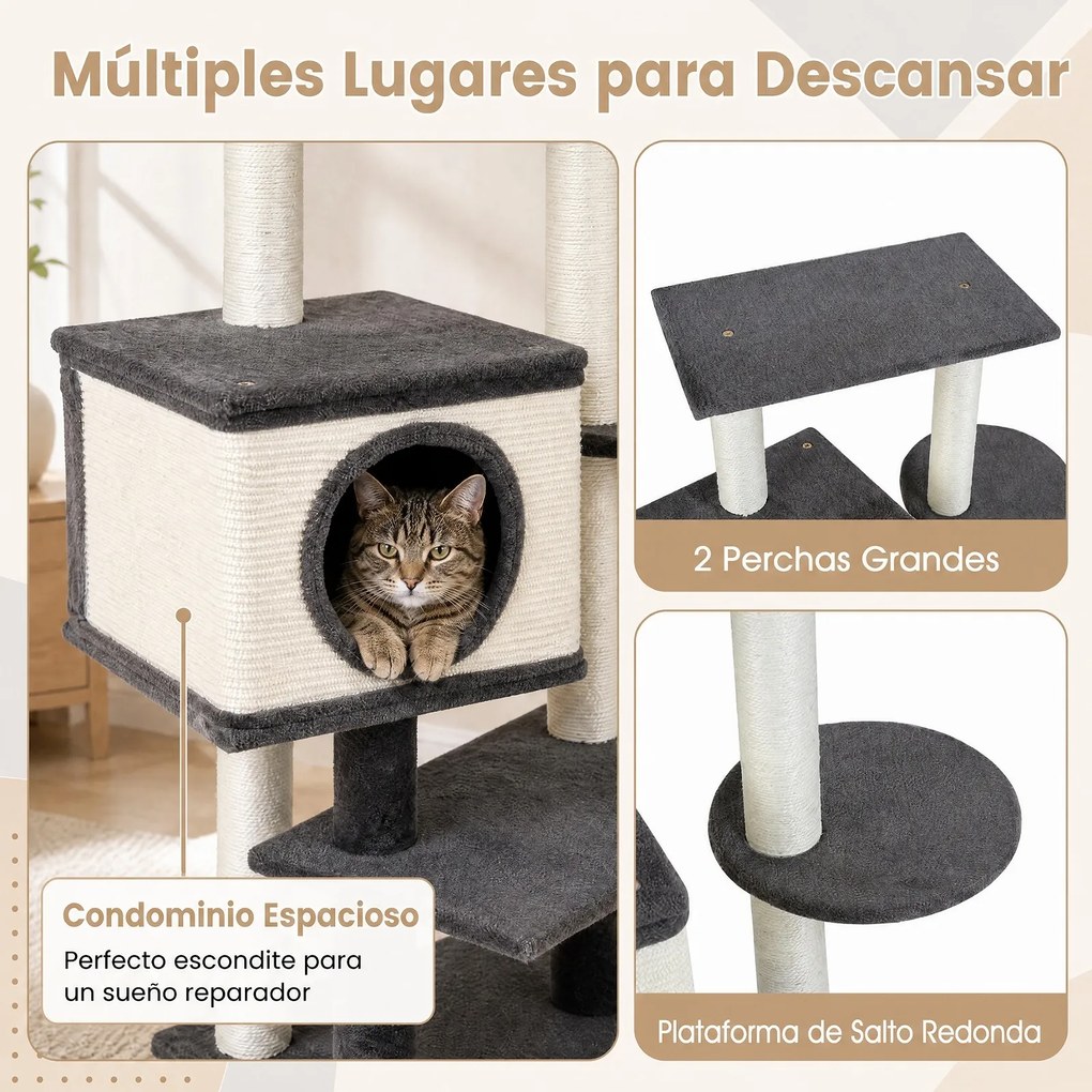 Árvore Arranhadora para Gatos, 48,5 x 34,5 x 99 cm, 5 Níveis, Cinzento