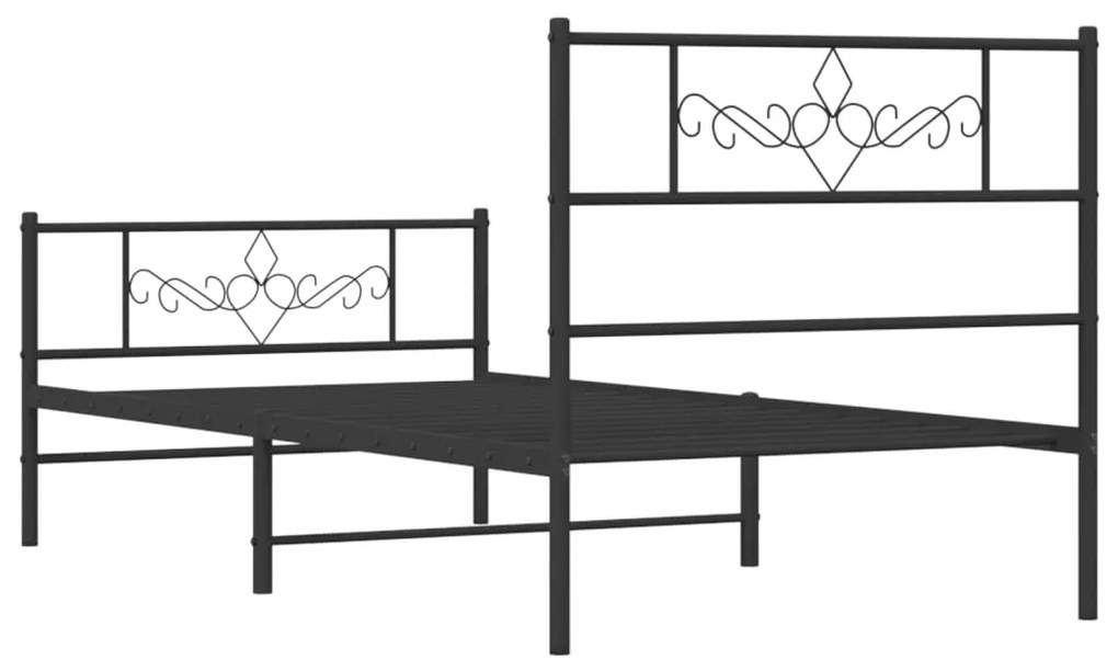 Estrutura de cama com cabeceira e pés 100x190 cm metal preto