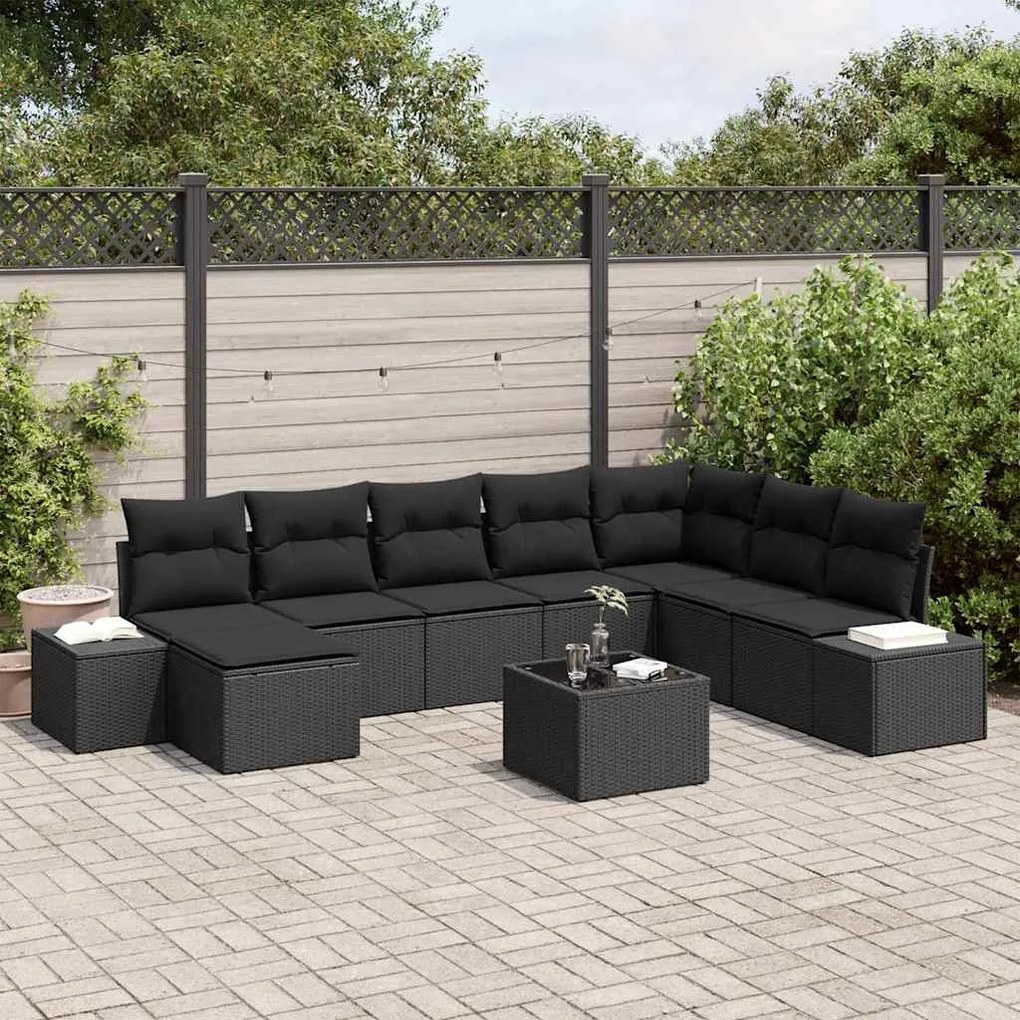 vidaXL Conjunto de Sofá de Jardim de 9 Peças com Almofadas em Rattan Sintético Bege