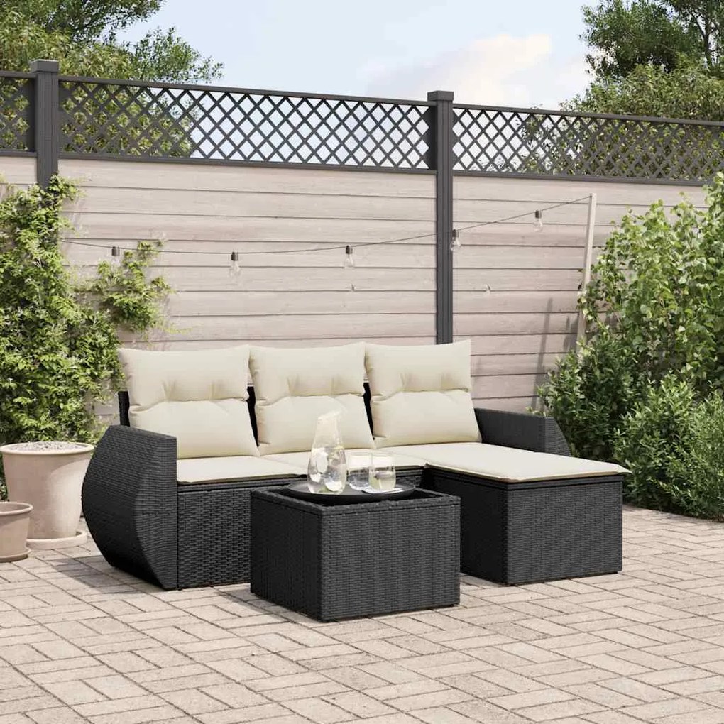 5 pcs conjunto sofás de jardim com almofadões vime PE preto