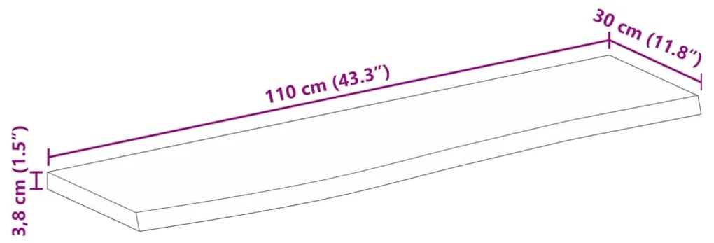 Tampo de mesa c/ borda viva 110x30x3,8 cm mangueira maciça