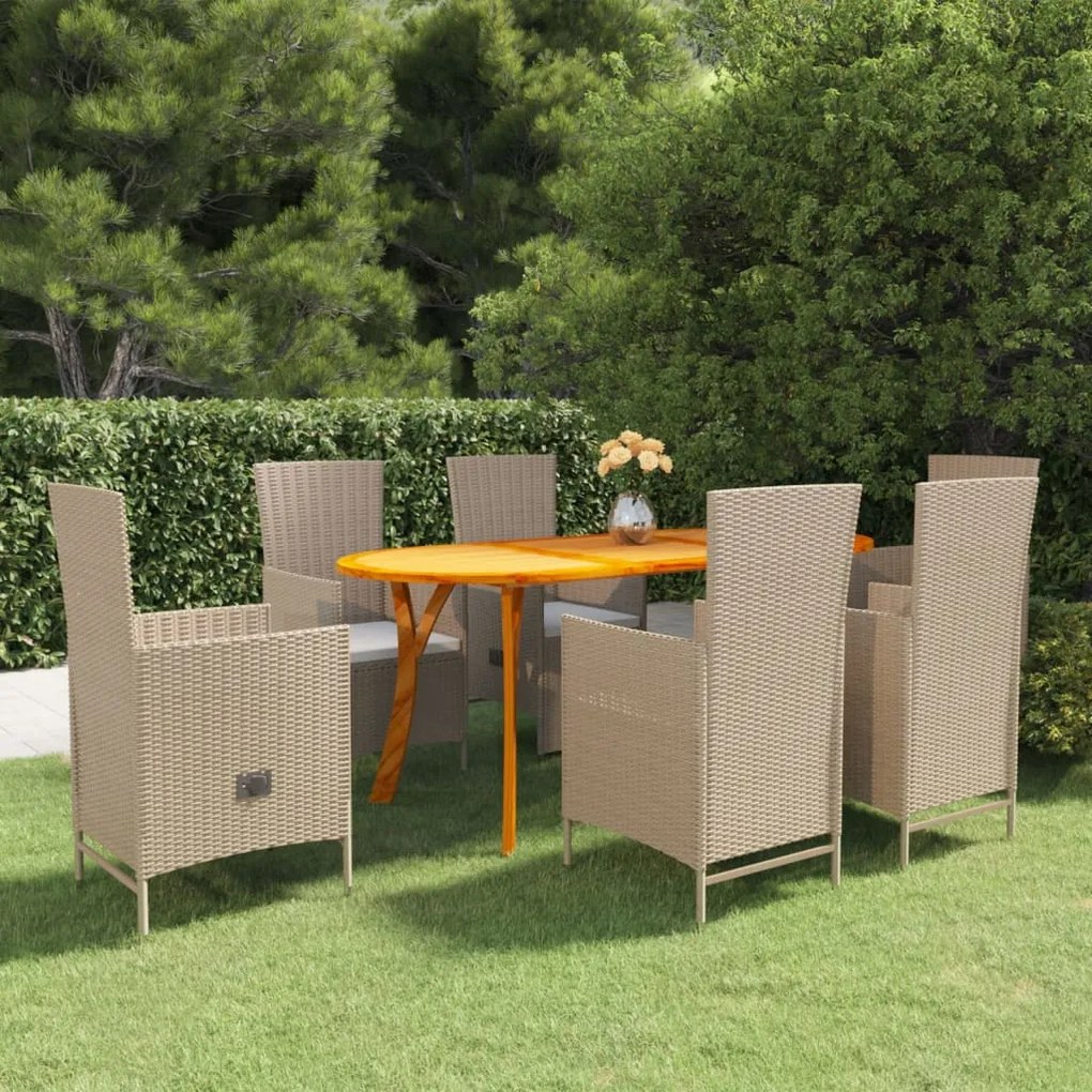 vidaXL 7 pcs conjunto de jantar para jardim bege