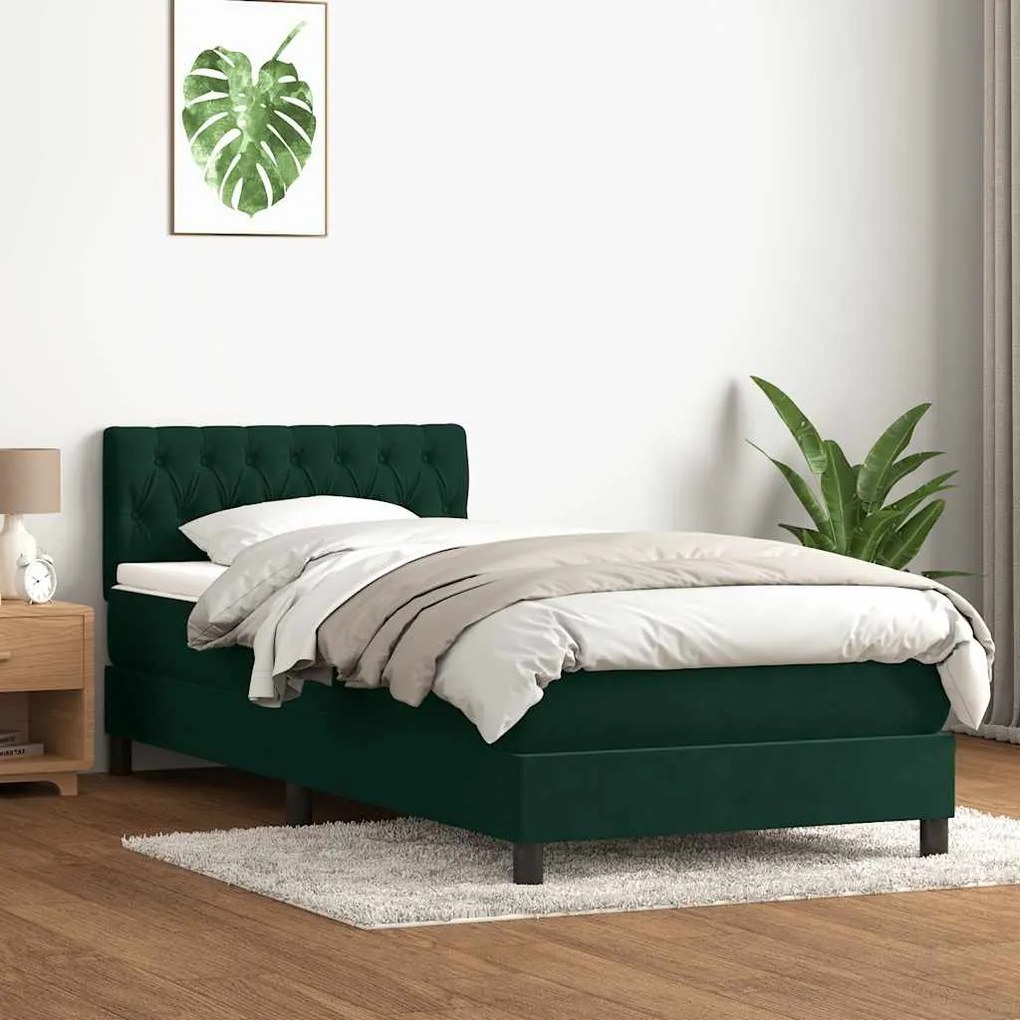 vidaXL Cama com molas/colchão 100x220 cm veludo verde-escuro