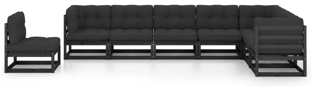 8 pcs conjunto lounge jardim c/ almofadões pinho maciço preto