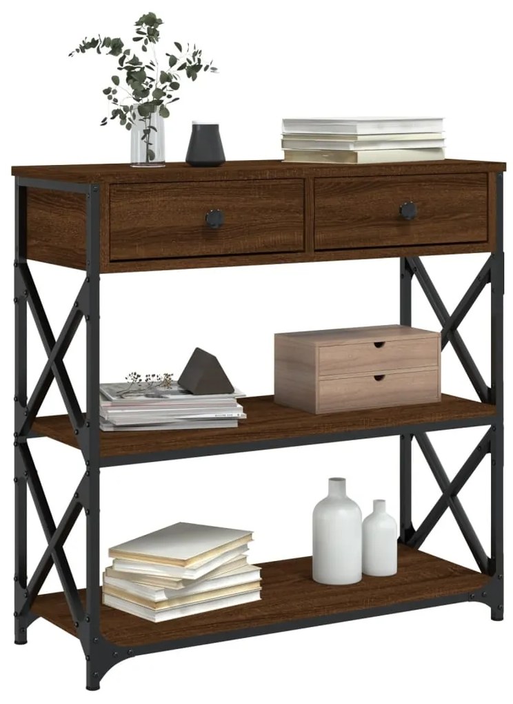 Mesa consola 75x28x75 cm derivados madeira carvalho castanho