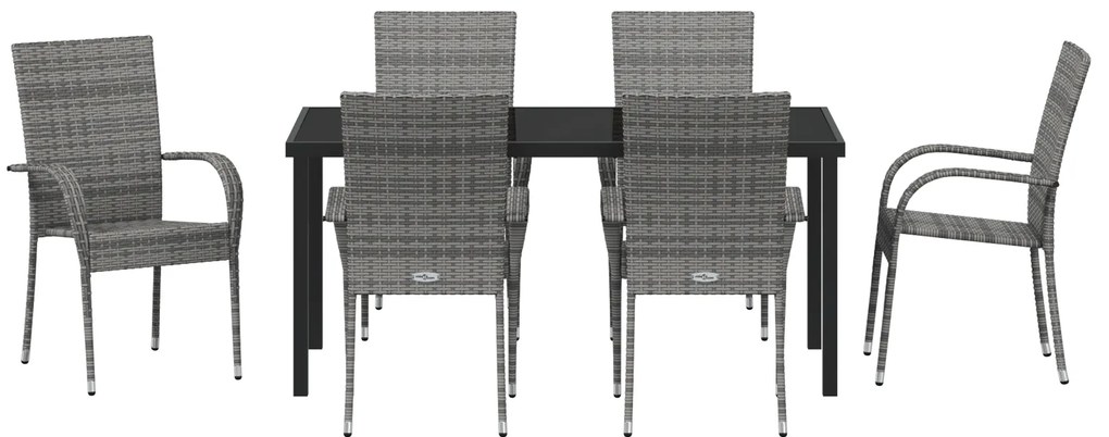 Conjunto de Jantar de 7 Peças em Rattan Sintético Cinza