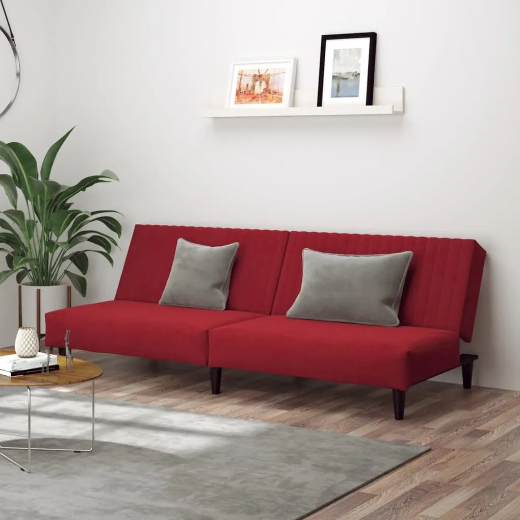 337644 vidaXL Sofá-cama de 2 lugares veludo vermelho tinto