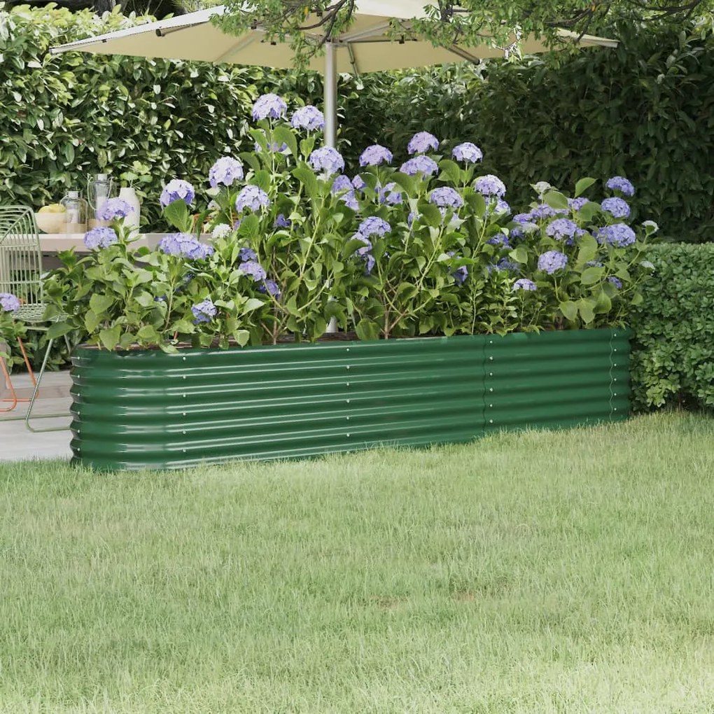 Canteiro elevado jardim 224x40x36 cm aço revestido a pó verde