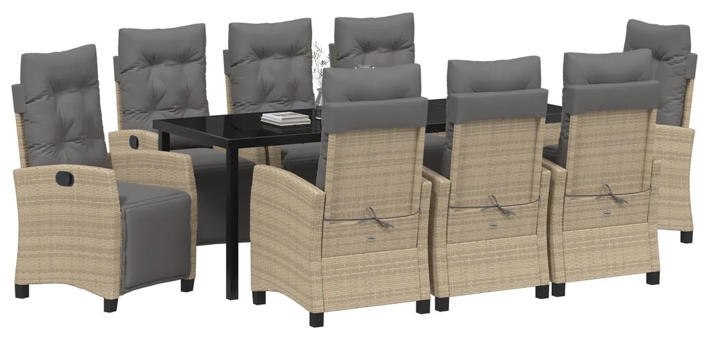Conjunto de Jantar de Jardim de 9 Peças Bege Rattan Poliéster