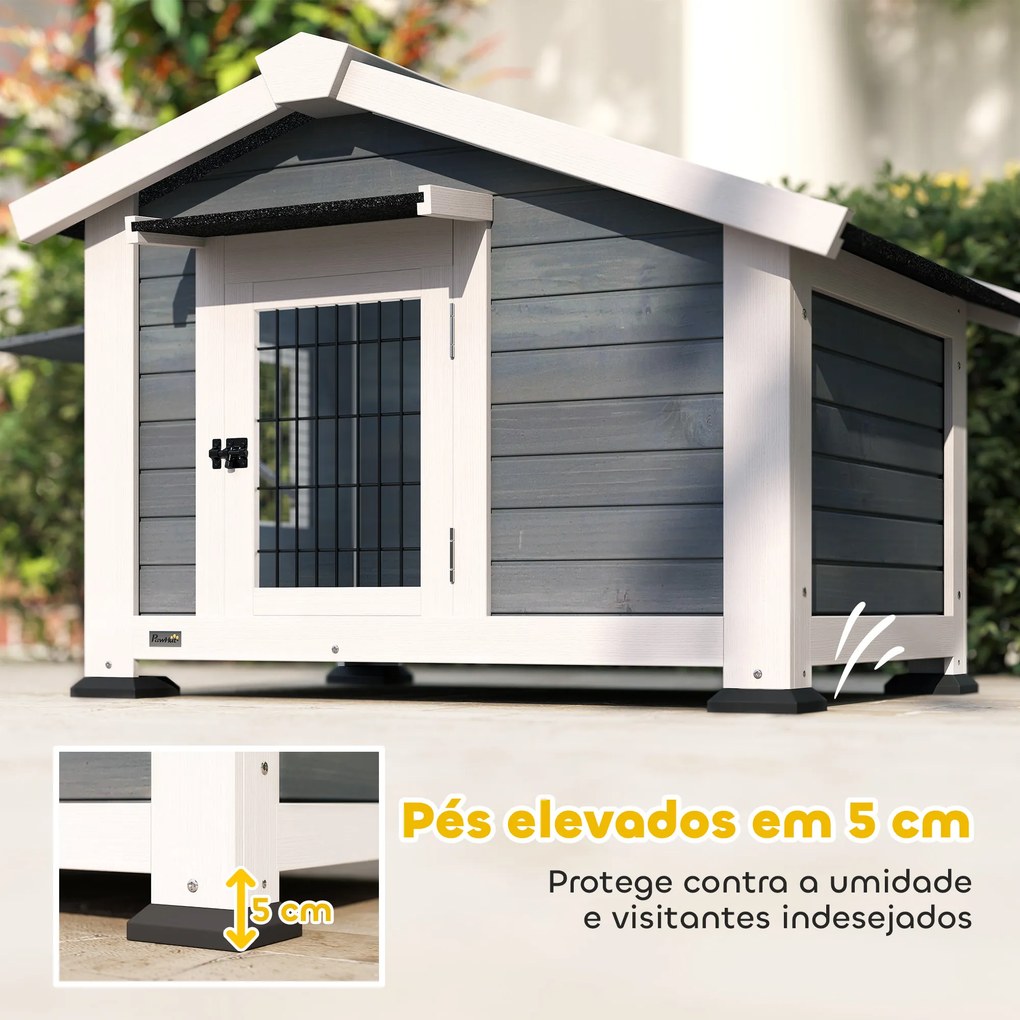 Casota para Cães de Exterior em Madeira Casa para Cães Médios com Teto de Asfalto Chão Removível 98x76x69,5 cm Cinzento