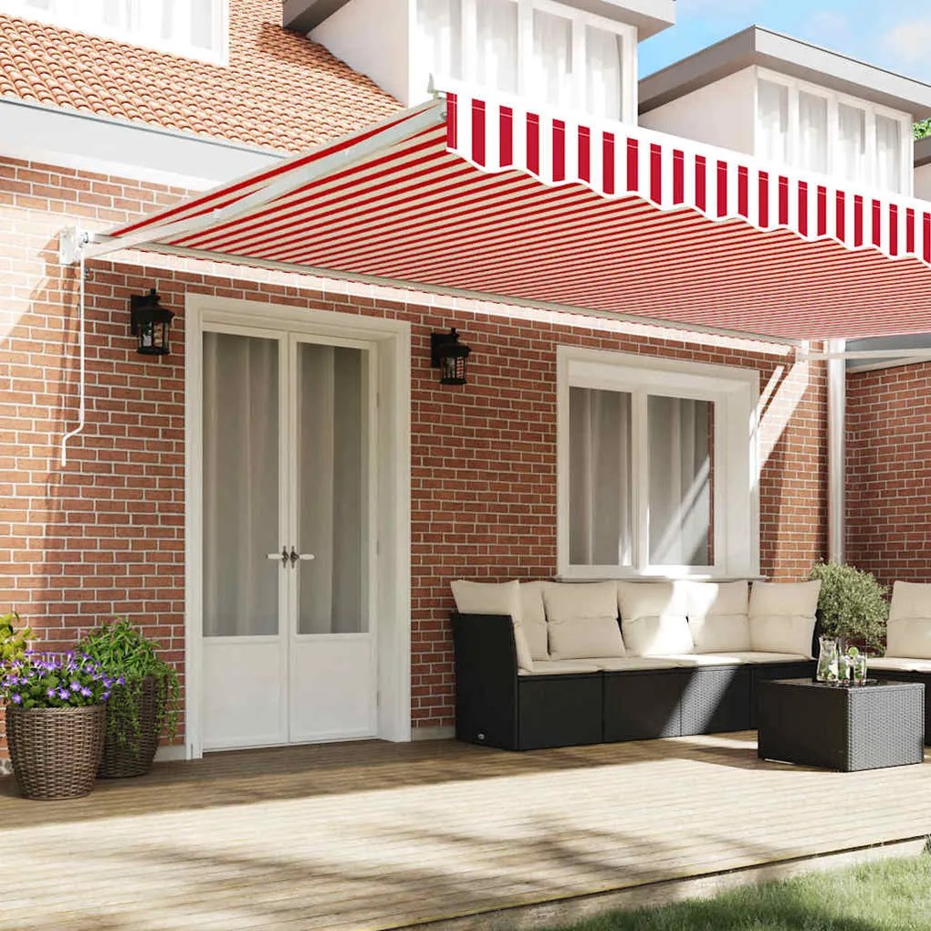 Toldo Retrátil Automático Listrado Vermelho e Branco 500x300 cm