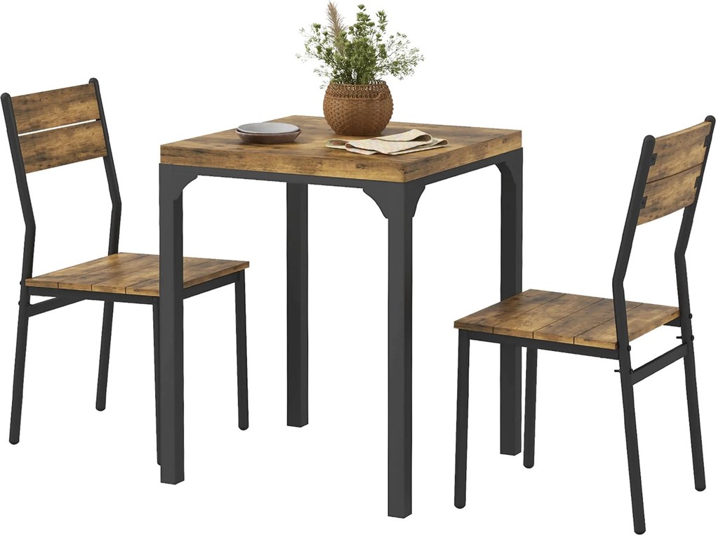 Conjunto de mesa de jantar com 2 cadeiras encaixáveis, para cozinha, sala de estar e casa, estilo rústico